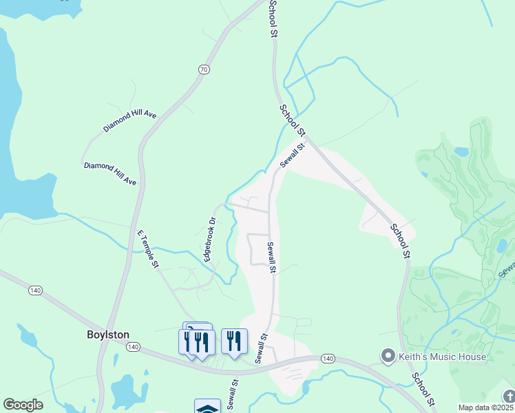 map of restaurants, bars, coffee shops, grocery stores, and more near 44 Sewall Street in Boylston