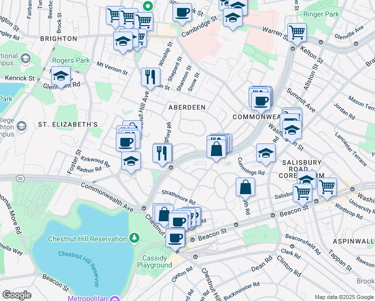 map of restaurants, bars, coffee shops, grocery stores, and more near 14 Leamington Road in Boston