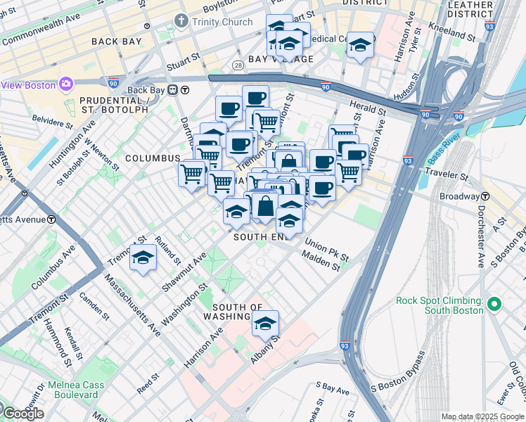 map of restaurants, bars, coffee shops, grocery stores, and more near in Boston