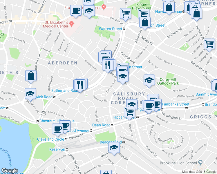 map of restaurants, bars, coffee shops, grocery stores, and more near 19 Mount Hood Road in Boston