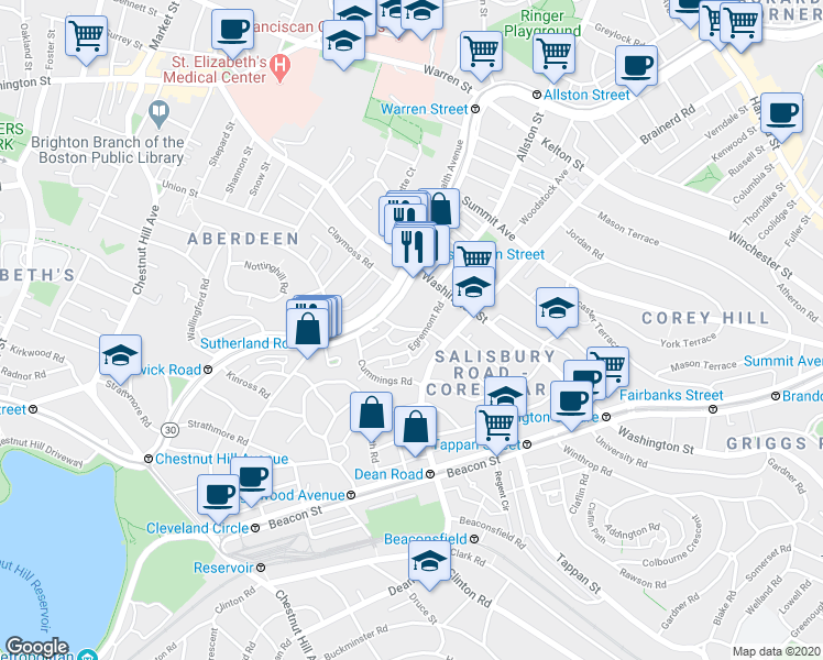 map of restaurants, bars, coffee shops, grocery stores, and more near in 