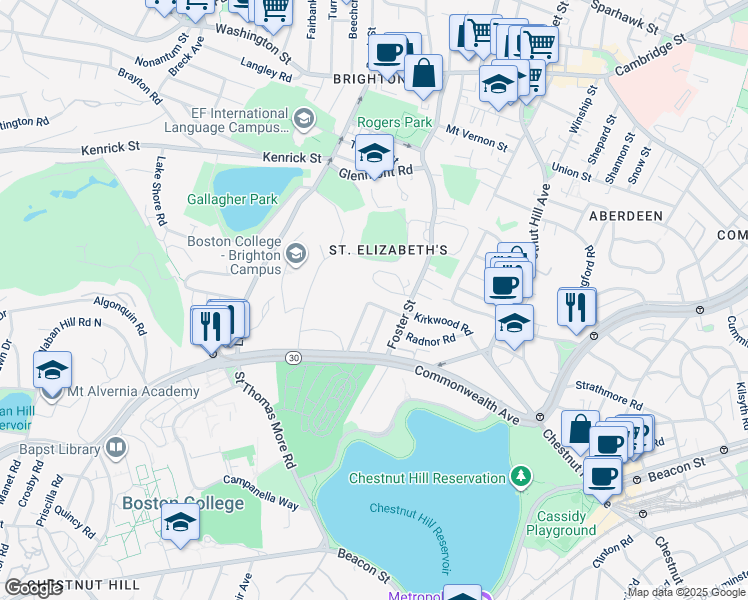 map of restaurants, bars, coffee shops, grocery stores, and more near 22 Lane Park in Boston