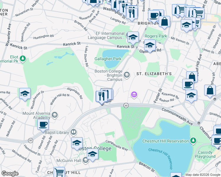 map of restaurants, bars, coffee shops, grocery stores, and more near 5 Undine Road in Boston