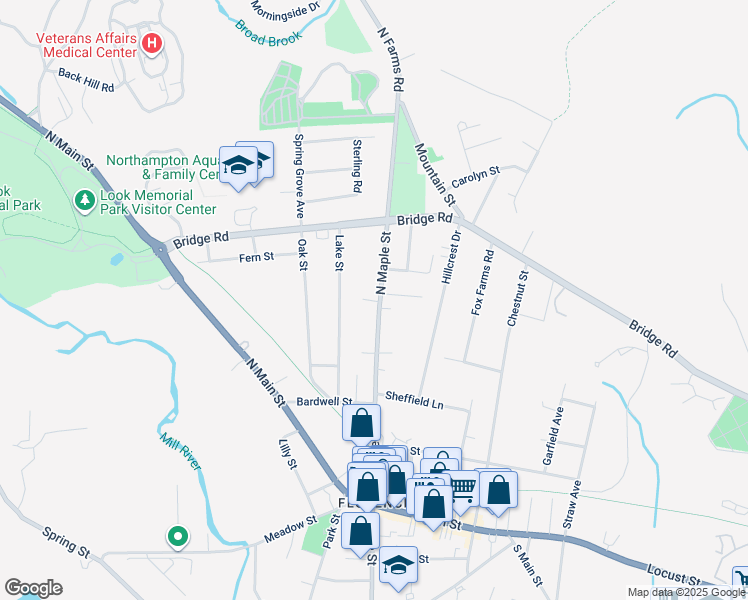 map of restaurants, bars, coffee shops, grocery stores, and more near 140 North Maple Street in Northampton
