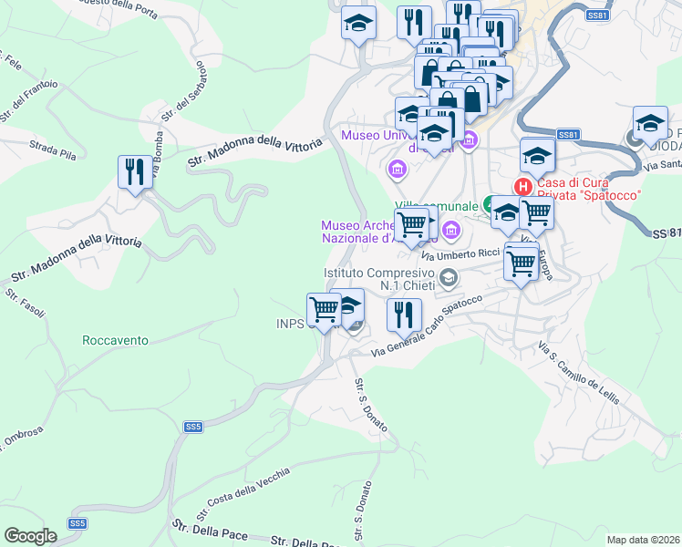 map of restaurants, bars, coffee shops, grocery stores, and more near 87 Viale Maiella in Chieti