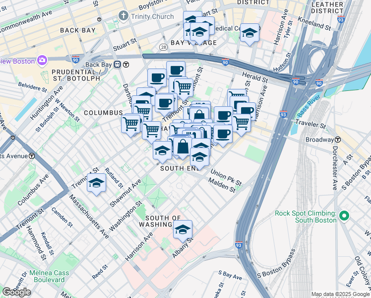 map of restaurants, bars, coffee shops, grocery stores, and more near 4 Union Park Street in Boston
