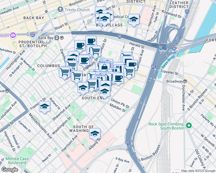 map of restaurants, bars, coffee shops, grocery stores, and more near in Boston