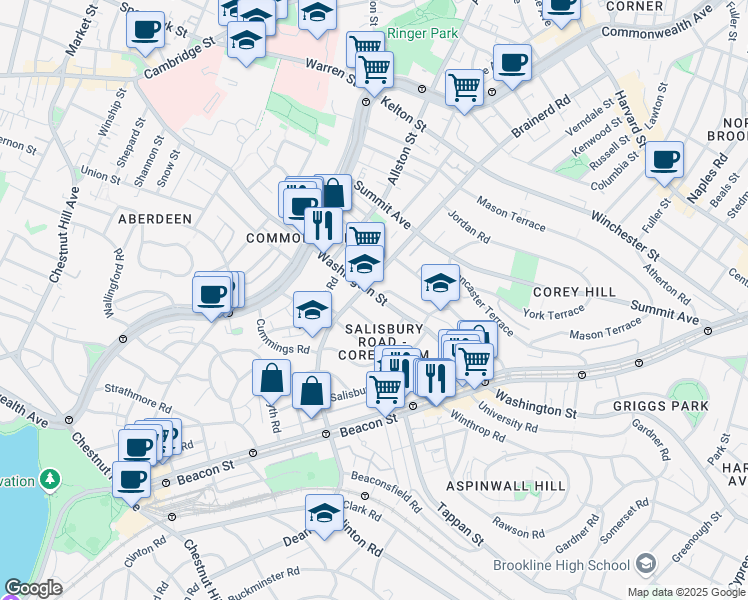 map of restaurants, bars, coffee shops, grocery stores, and more near in Boston