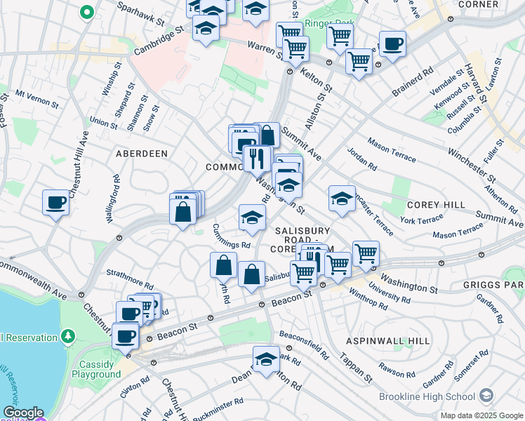 map of restaurants, bars, coffee shops, grocery stores, and more near 19 Mount Hood Road in Boston