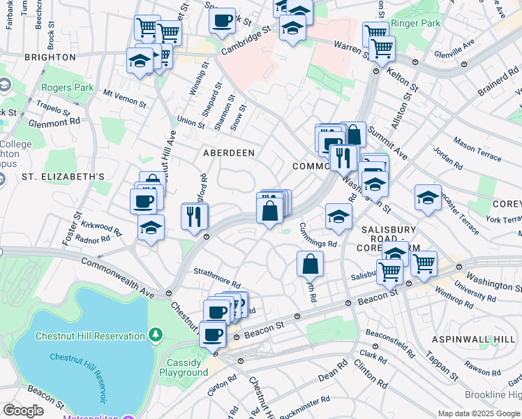 map of restaurants, bars, coffee shops, grocery stores, and more near 1713-1715 Commonwealth Avenue in Boston