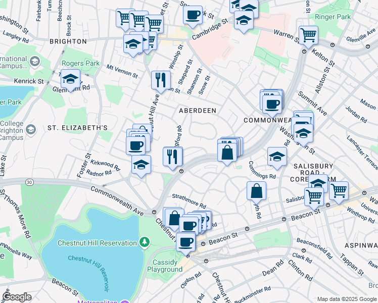 map of restaurants, bars, coffee shops, grocery stores, and more near 14 Leamington Road in Boston