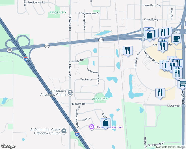 map of restaurants, bars, coffee shops, grocery stores, and more near 4439 West Lawn Avenue in Waukegan