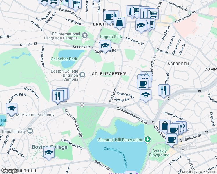 map of restaurants, bars, coffee shops, grocery stores, and more near 22 Lane Park in Boston