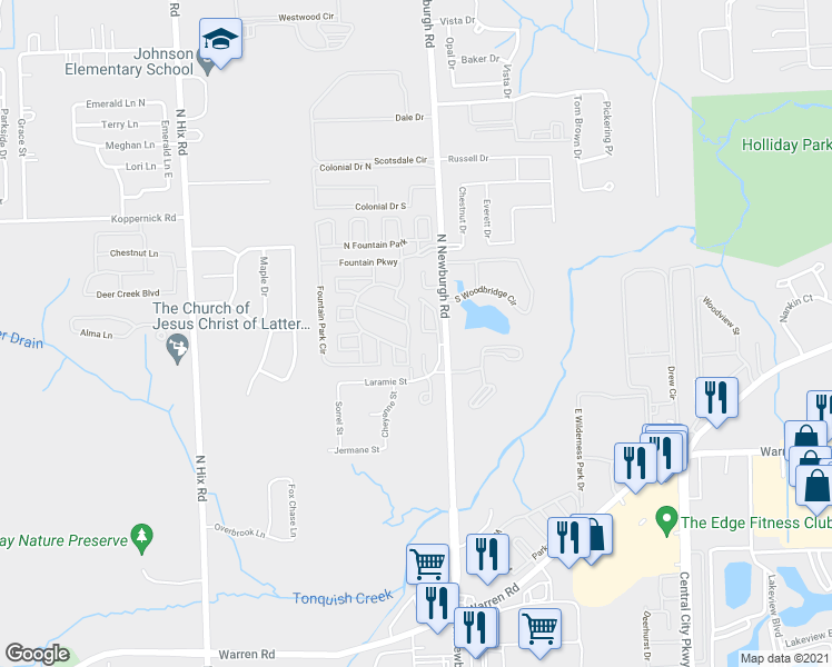 map of restaurants, bars, coffee shops, grocery stores, and more near 7501 Culpepper Ct in Westland