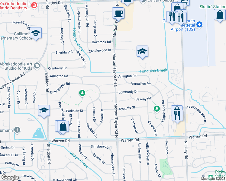 map of restaurants, bars, coffee shops, grocery stores, and more near 43608 Lombardy Drive in Canton