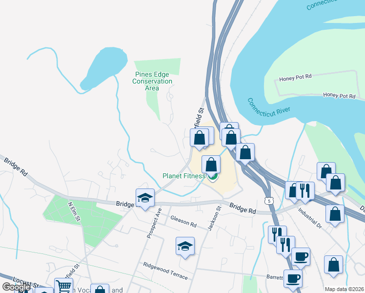 map of restaurants, bars, coffee shops, grocery stores, and more near 340 Hatfield Street in Northampton