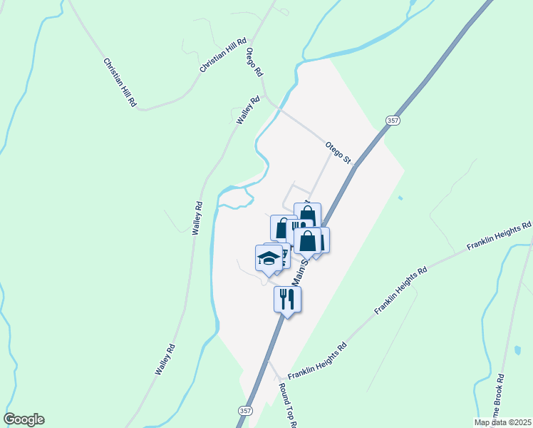 map of restaurants, bars, coffee shops, grocery stores, and more near 76 Water Street in Franklin
