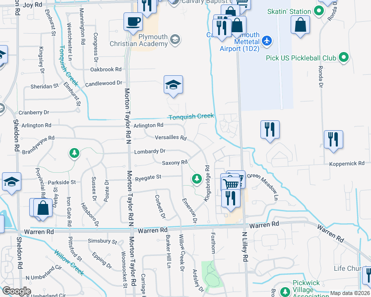 map of restaurants, bars, coffee shops, grocery stores, and more near 42842 Lombardy Drive in Canton