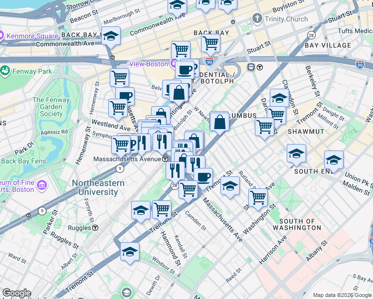 map of restaurants, bars, coffee shops, grocery stores, and more near 23 Wellington Street in Boston