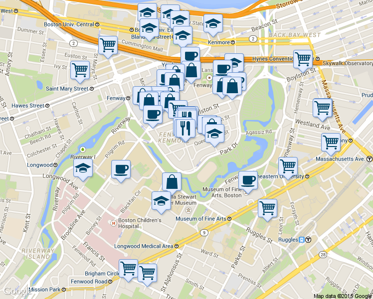 map of restaurants, bars, coffee shops, grocery stores, and more near Private Alley 929 in Boston