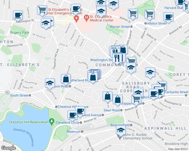 map of restaurants, bars, coffee shops, grocery stores, and more near in Boston
