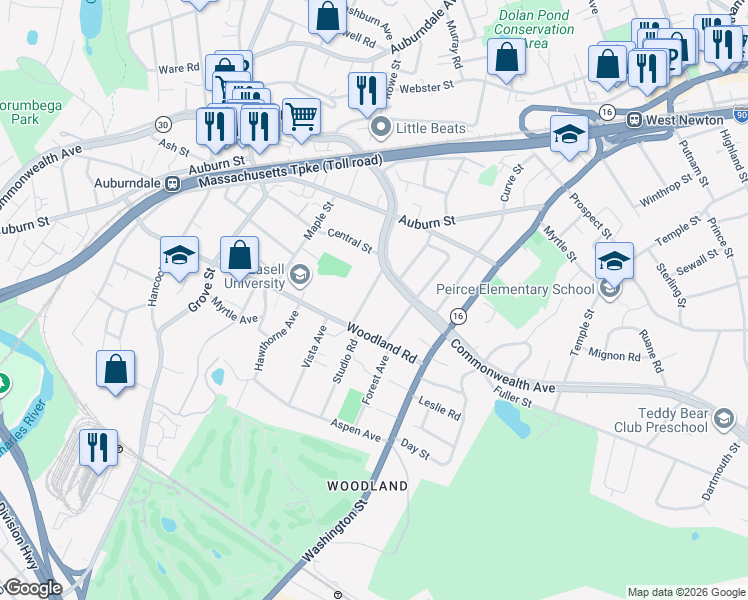map of restaurants, bars, coffee shops, grocery stores, and more near 1816 Commonwealth Avenue in Newton