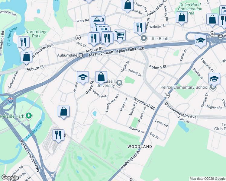 map of restaurants, bars, coffee shops, grocery stores, and more near in Middlesex County