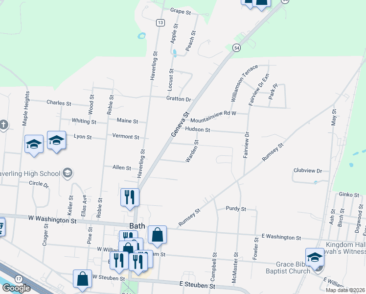map of restaurants, bars, coffee shops, grocery stores, and more near 23 Warden Street in Bath