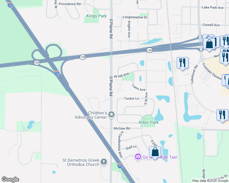 map of restaurants, bars, coffee shops, grocery stores, and more near 995 Darla Court in Waukegan