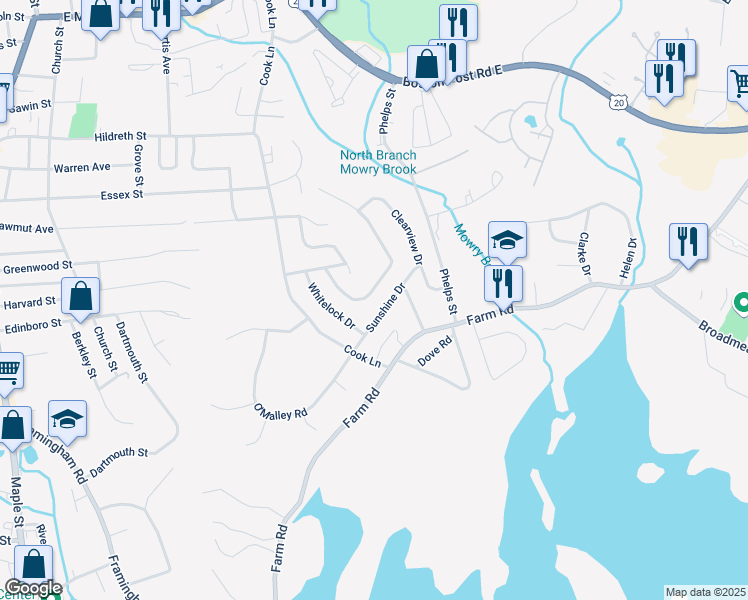 map of restaurants, bars, coffee shops, grocery stores, and more near 56 Sunshine Drive in Marlborough