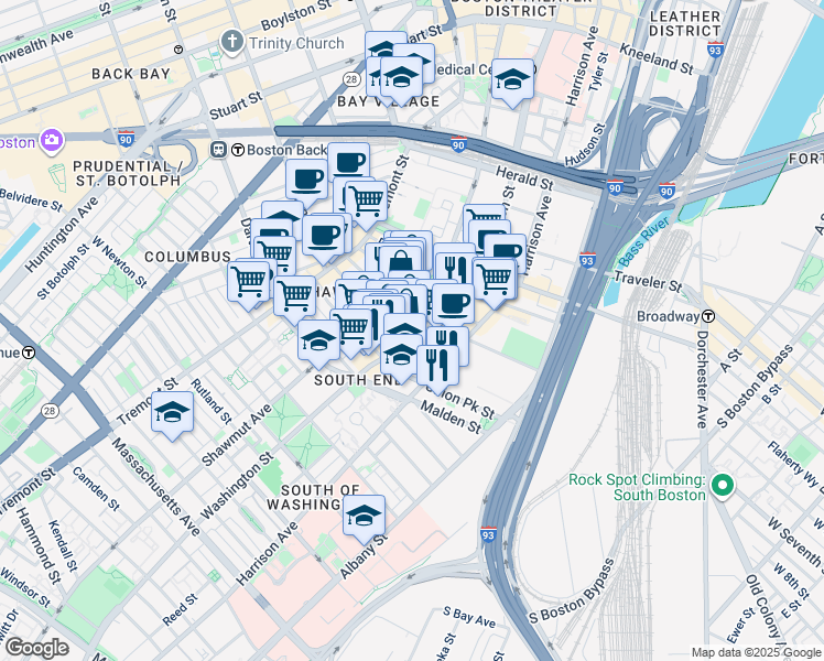 map of restaurants, bars, coffee shops, grocery stores, and more near in Boston