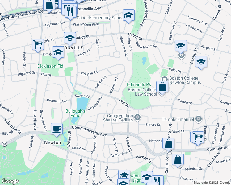 map of restaurants, bars, coffee shops, grocery stores, and more near 61 Morse Road in Newton
