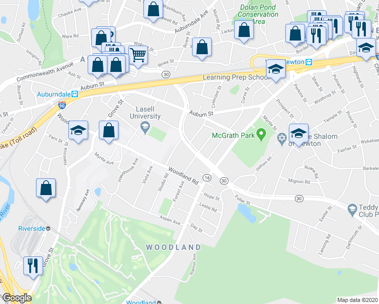 map of restaurants, bars, coffee shops, grocery stores, and more near 1816 Commonwealth Avenue in Newton