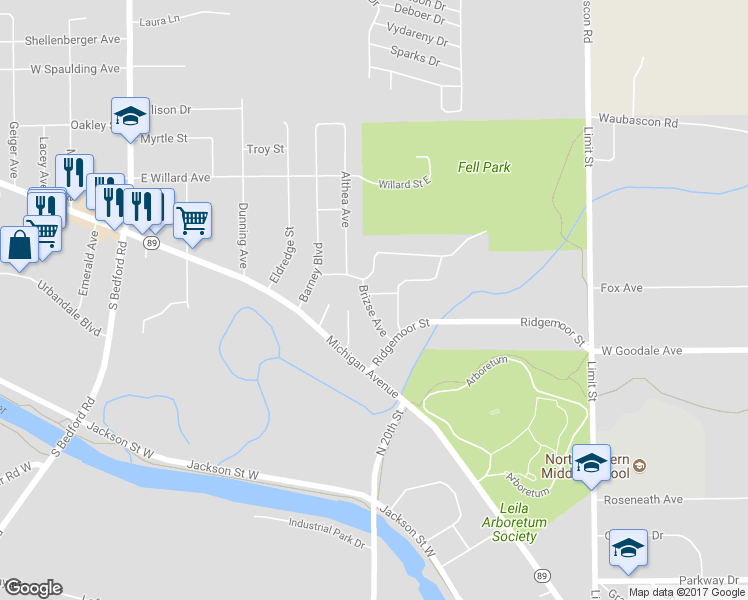 map of restaurants, bars, coffee shops, grocery stores, and more near 20 Brizse Avenue in Battle Creek