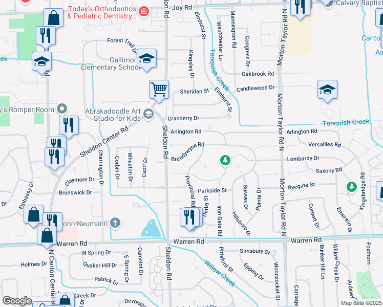 map of restaurants, bars, coffee shops, grocery stores, and more near 7703 Provincial Road in Canton