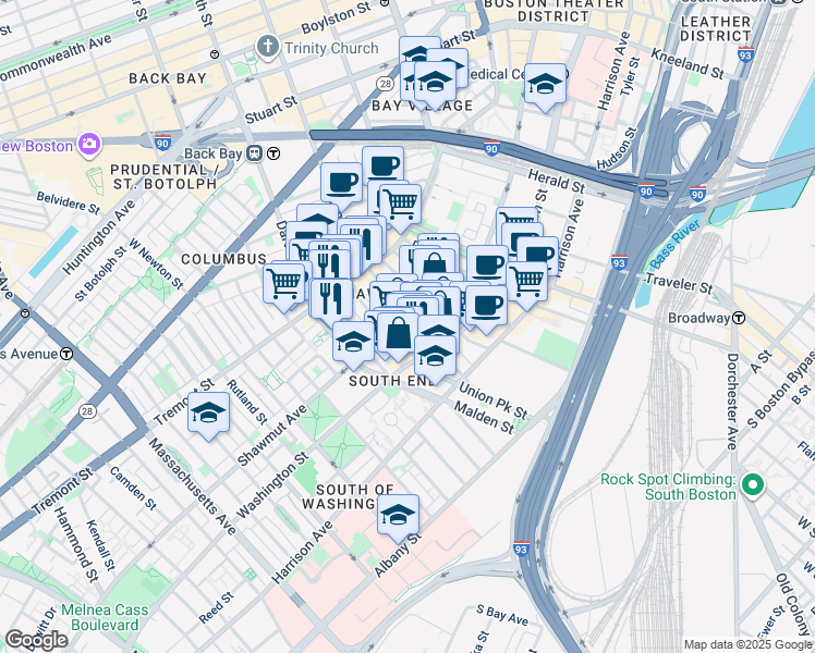 map of restaurants, bars, coffee shops, grocery stores, and more near in Boston