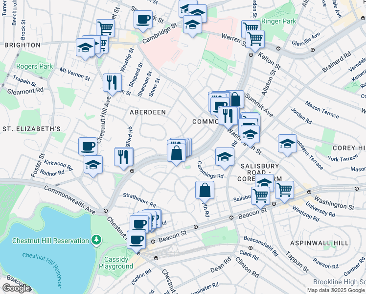 map of restaurants, bars, coffee shops, grocery stores, and more near 1691 Commonwealth Avenue in Boston