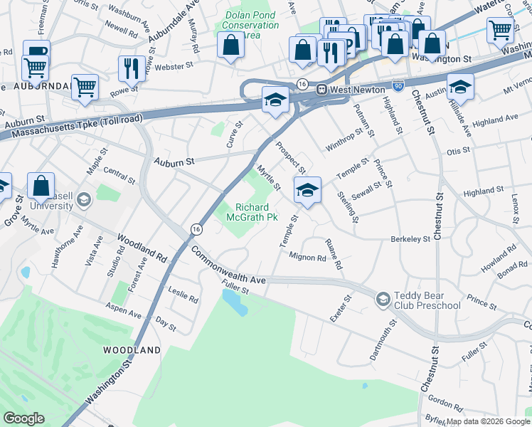 map of restaurants, bars, coffee shops, grocery stores, and more near 101 Oldham Road in Newton