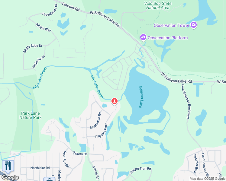 map of restaurants, bars, coffee shops, grocery stores, and more near 186 Windward Road in Lakemoor