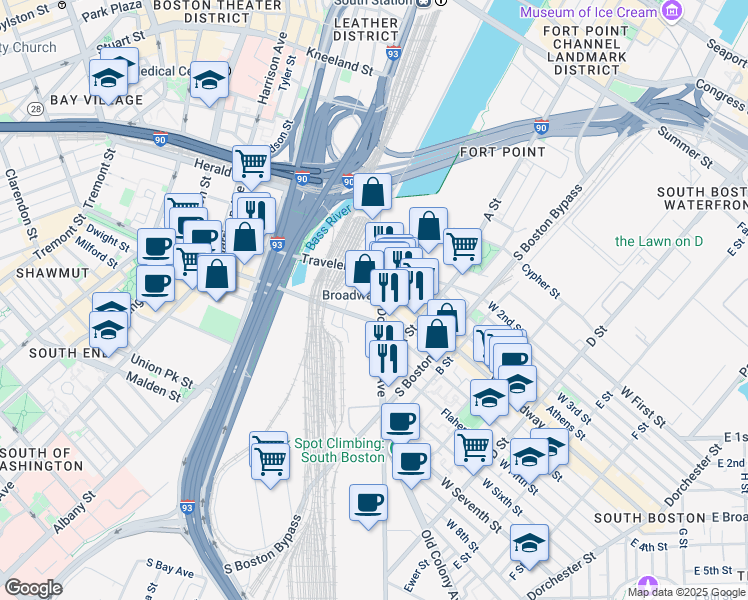 map of restaurants, bars, coffee shops, grocery stores, and more near in Boston