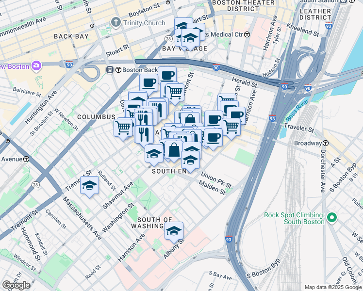 map of restaurants, bars, coffee shops, grocery stores, and more near in Boston