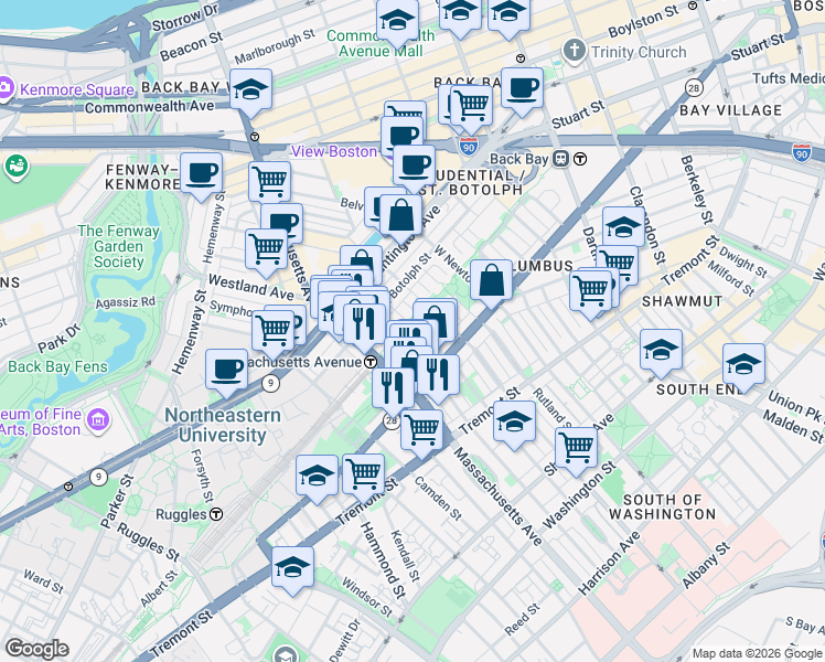 map of restaurants, bars, coffee shops, grocery stores, and more near 23 Wellington Street in Boston