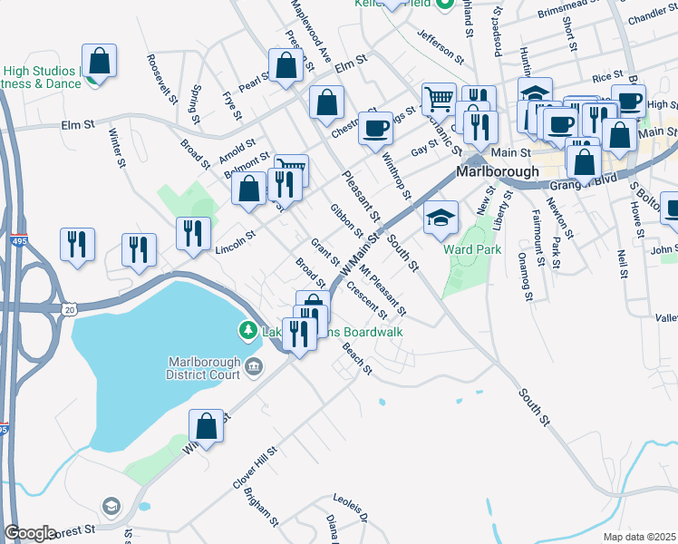 map of restaurants, bars, coffee shops, grocery stores, and more near in Marlborough