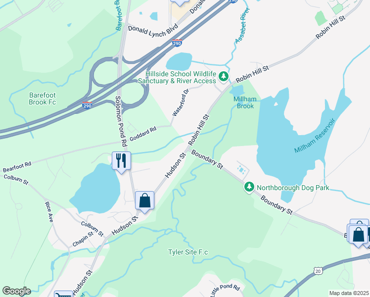 map of restaurants, bars, coffee shops, grocery stores, and more near 401 Hudson Street in Northborough