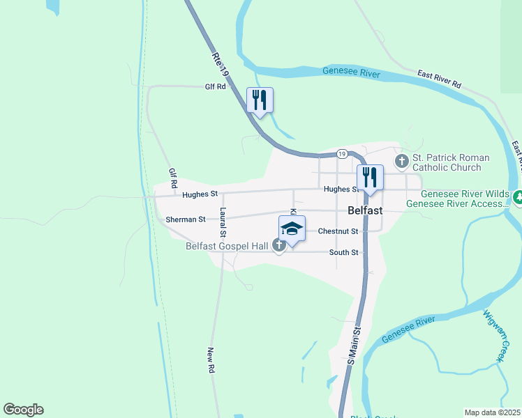 map of restaurants, bars, coffee shops, grocery stores, and more near 58 Sherman Street in Belfast