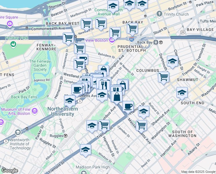 map of restaurants, bars, coffee shops, grocery stores, and more near 3 Albemarle Street in Boston