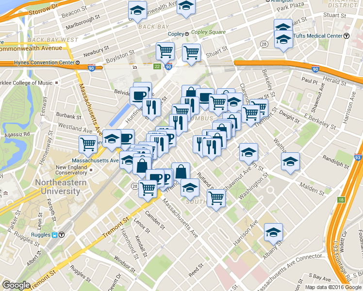 map of restaurants, bars, coffee shops, grocery stores, and more near 43 Public Alley 502 in Boston