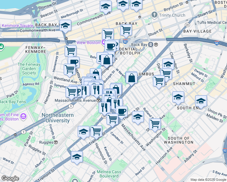 map of restaurants, bars, coffee shops, grocery stores, and more near 23 Wellington Street in Boston