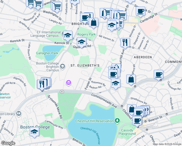 map of restaurants, bars, coffee shops, grocery stores, and more near 260 Foster Street in Boston