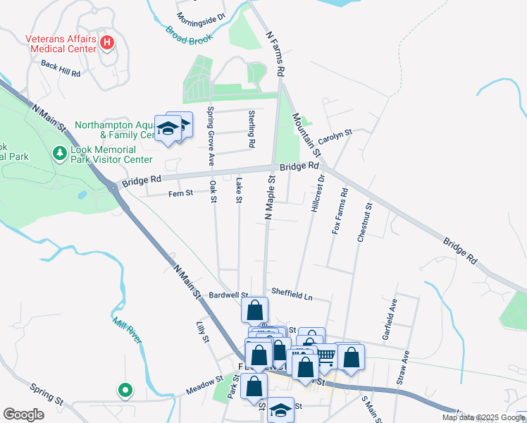 map of restaurants, bars, coffee shops, grocery stores, and more near 140 North Maple Street in Northampton